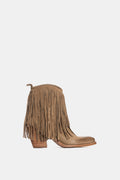 TAKODA Taupe Fringe Suede Ankle Boots