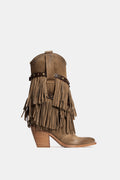 WYNONA Taupe Fringe Suede Tall Boots – 3.5-Inch Heel